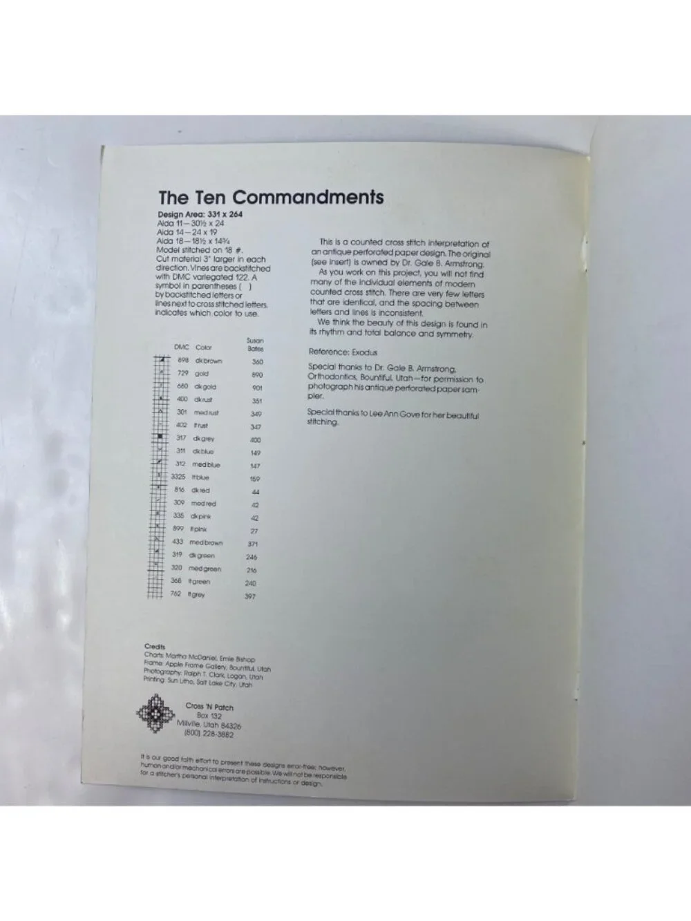 Vintage Cross N Patch Ten Commandments Cross Stitch Pattern Instruction Booklet